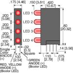 LEDtronics 41PCT170T4-R/G/G/G LED PC Board T1 3mm Quad-Level Right-Angle