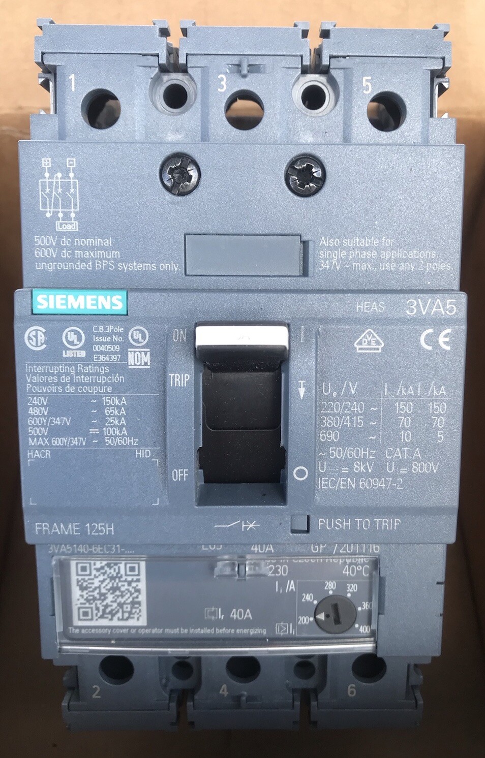 3VA6225-5HL31-0AA0 Siemens Circuit Breaker 480V 250A 3-Pole Trusted Distributor 3VA6225-5HL31-0AA0 Siemens Circuit Breaker 480V 250A 3-Pole